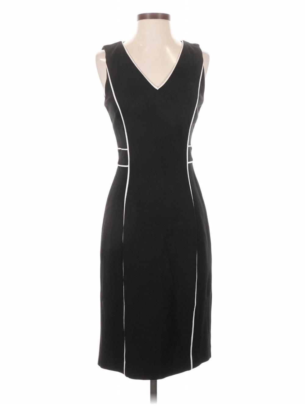 White House Black Market Black Midi Dress with White Piping